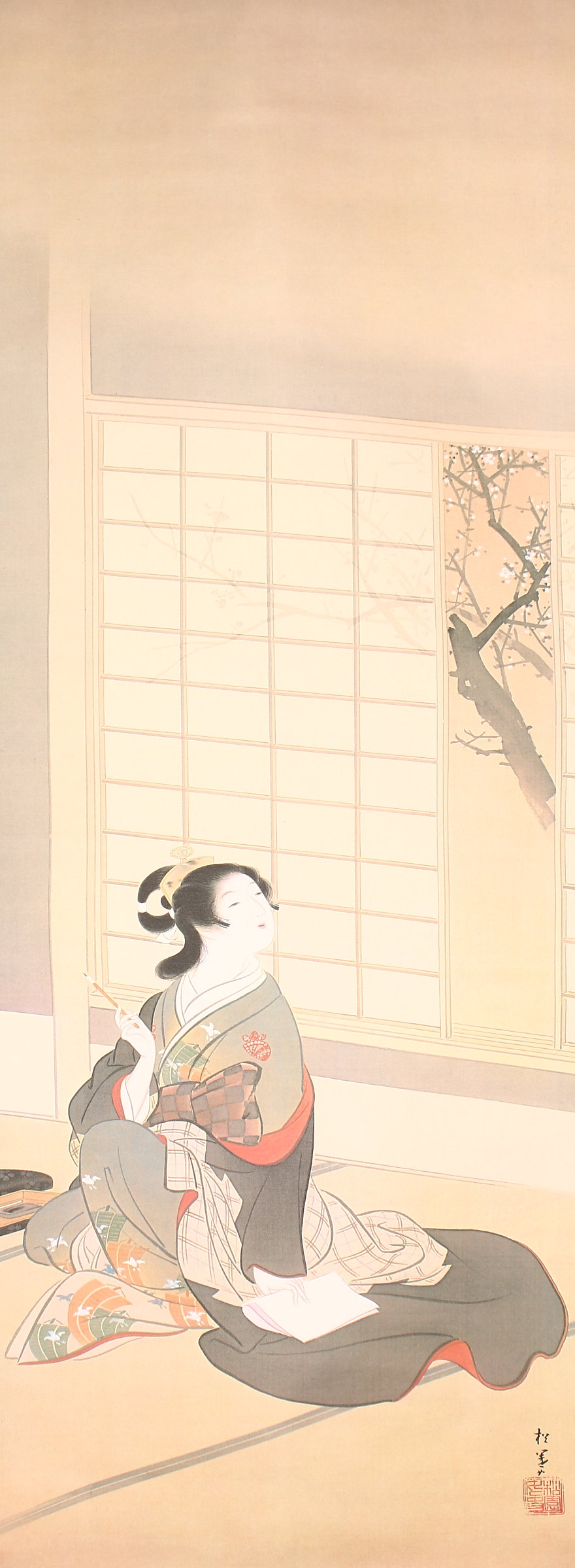 印刷】【一灯】pp2638〈上村松園〉美人画 初音図 工芸印刷 竹内栖鳳