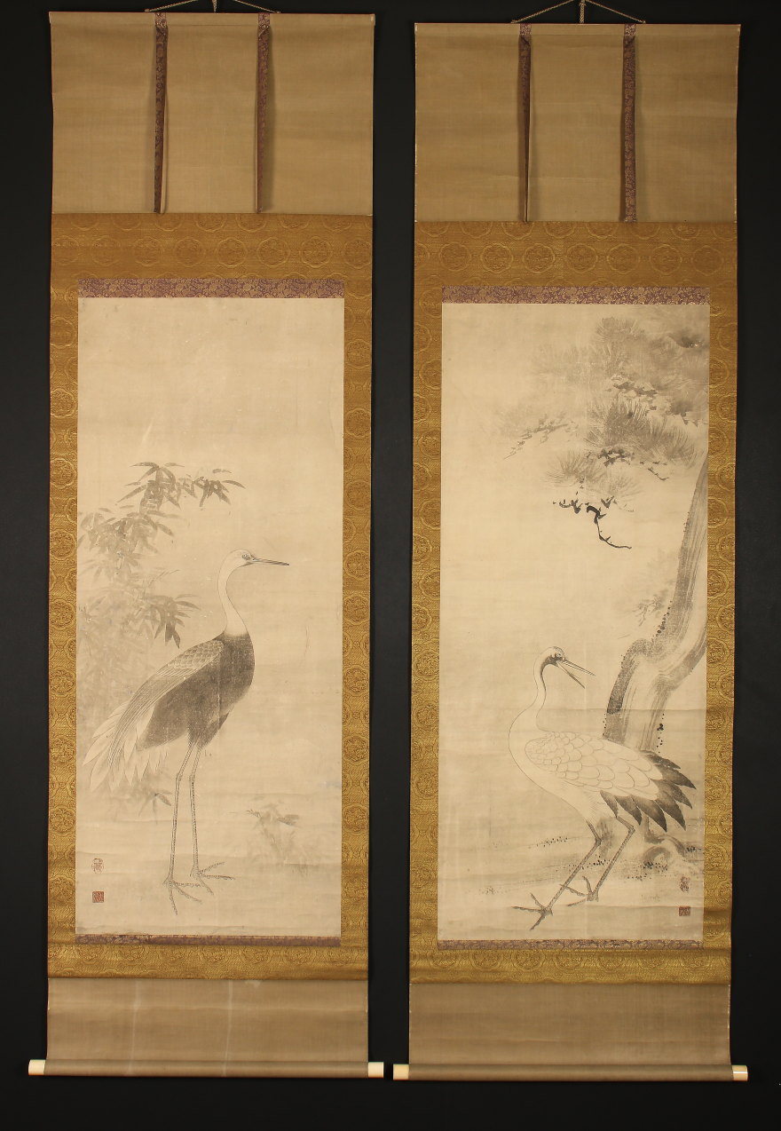 模写】【伝来】ek4760 古画 双幅 双鶴図 狩野派 在印 中国画 | JChere雅虎拍卖代购
