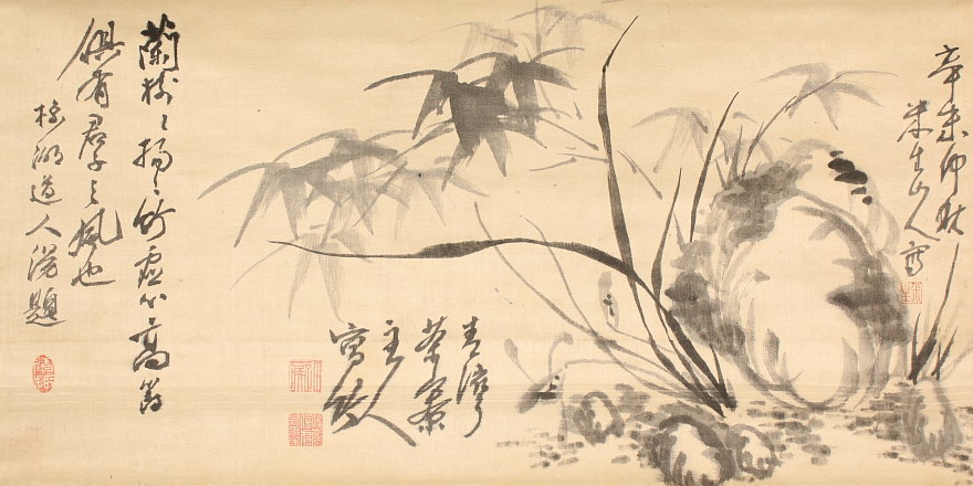 真作/津田白印/竹石図/竹図/掛軸/名家伝来/AD-899 真作⁄津田白印⁄竹石図⁄竹図⁄掛軸⁄名家伝来⁄AD-899 真作⁄