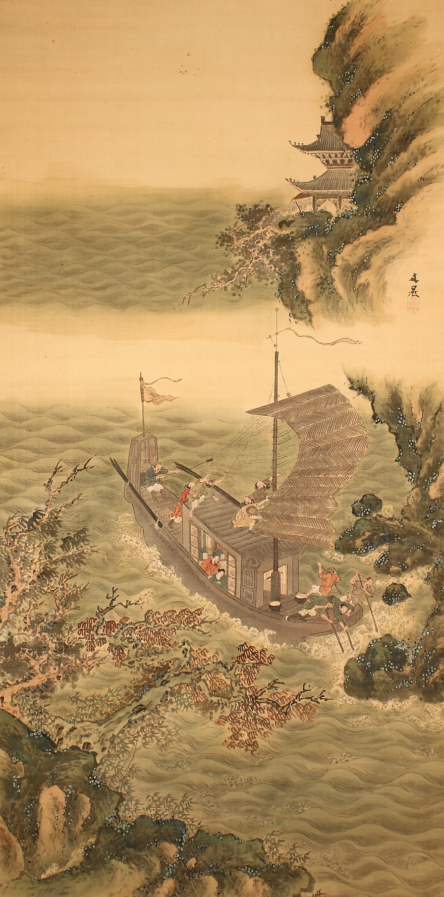 模写】谷文晁☆設色山水図☆超超～大幅☆江戸文人画壇